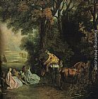 Jean-Antoine Watteau A halt during the chase painting